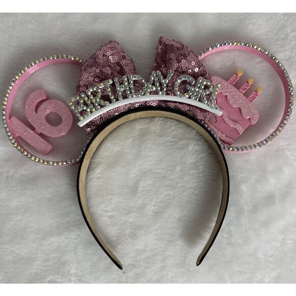 Custom Made Sweet Sixteen Birthday Girl Mouse Ears 16 Cake Headband Pink - Picture 1 of 10